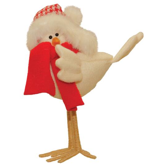 8.5" Beige & Red Standing Bird with Scarf Christmas Tabletop Figurine